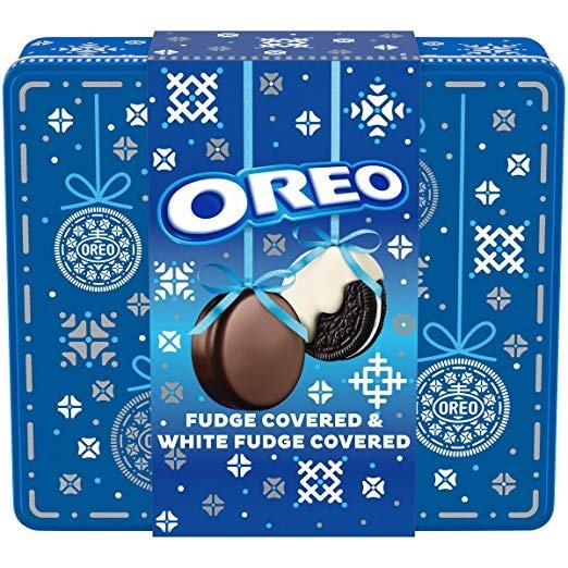 [Fudge and] White Fudge Covered Chocolate Sandwich Cookies Holiday Gift Tin, Original Flavor Creme (24 Cookies Total)