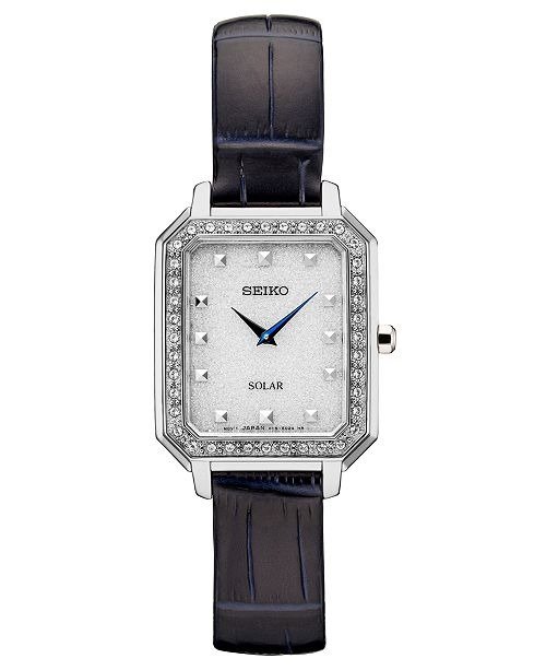 Women's Solar Crystals Blue Leather Strap Watch 24.7mm