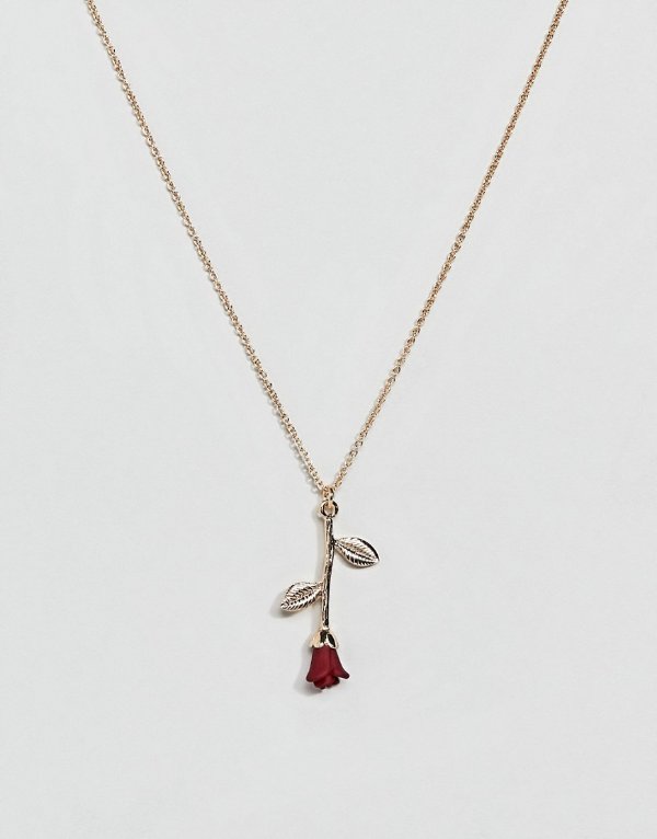 necklace with rose pendant in gold | ASOS