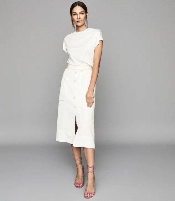 Josephine Buttermilk High Rise Linen Blend Midi Skirt – REISS