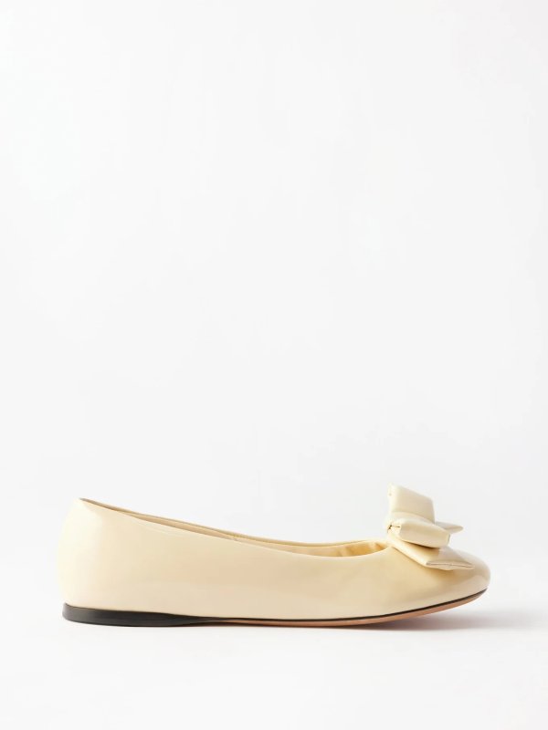 Bow padded-leather ballet flats