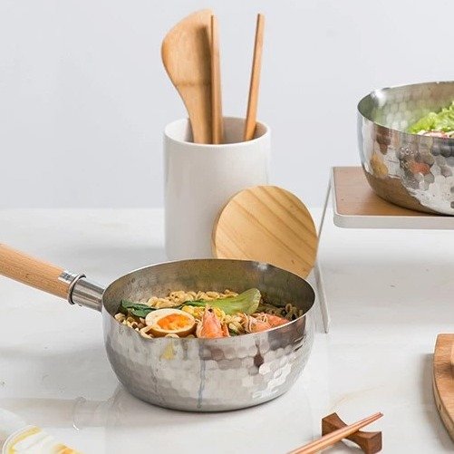 [Made In Japan] Stainless Steel 1.7QT/2.3QT Cooking Pot/Sauce Pan With Wooden Handle