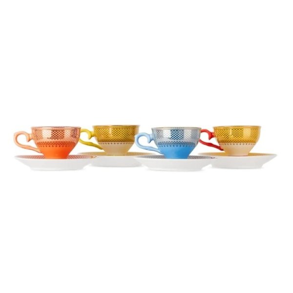 Multicolor Grandma Espresso Cup & Saucer Set, 4 pcs