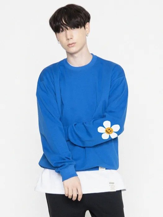 Elbow Flower Dot White Clip Sweatshirt (Cobalt Blue)