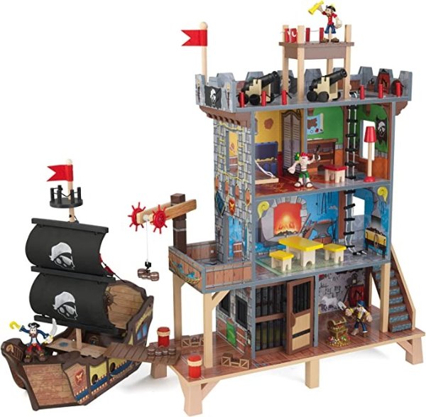 木质海盗船+四层娃娃屋，带17配件