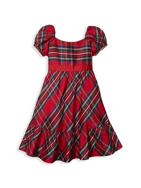 Baby's, Little Girl's & Girl's Puff Sleeve Plaid Tulle Dress
