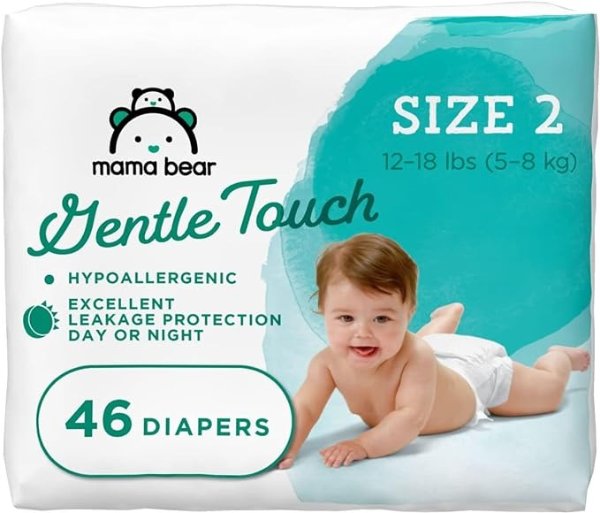Amazon Brand - Mama Bear Gentle Touch Diapers, Hypoallergenic, Size 2, White, 46 Count
