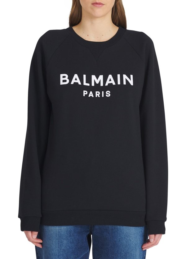 Cotton eco-designed sweatshirt with flocked Balmain logo