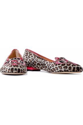 + Barbie® Kitty embroidered leopard-print velvet slippers