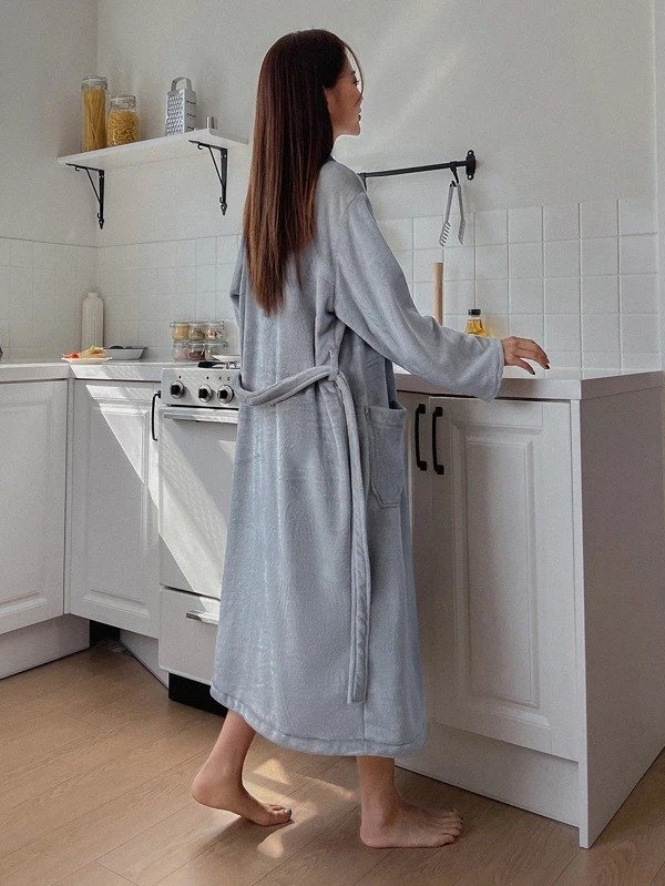 DAZY Pocket Patched Belted Lounge Robe