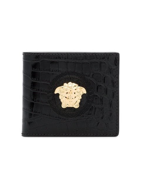 black Medusa crocodile embossed leather wallet
