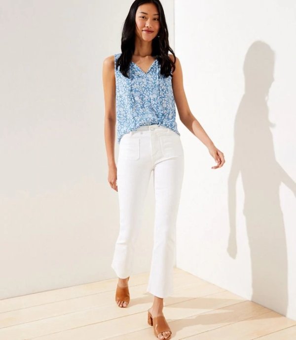 Patch Pocket High Rise Flare Crop Jeans in White | LOFT