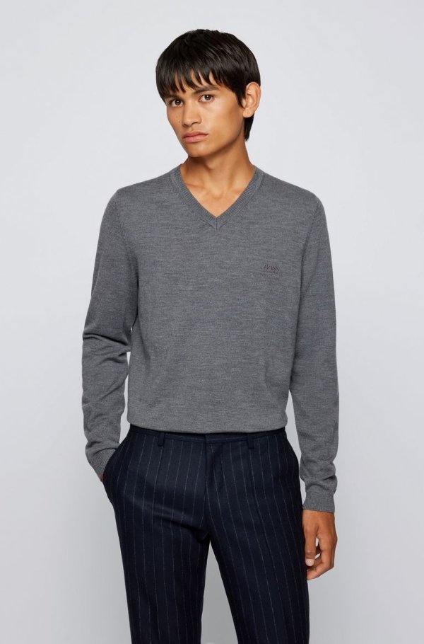 Regular-fit V-neck sweater in extra-fine merino wool Italian-made loafers in brush-off leather by boss