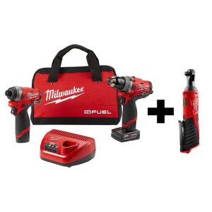 Milwaukee M12 FUEL 12-Volt Li-Ion Brushless Cordless Hammer Drill and Impact Driver Combo Kit (2-Tool)w/ Free M12 3/8 in. Ratchet