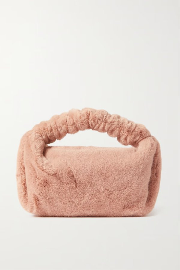 Scrunchie small embellished faux fur shoulder bag