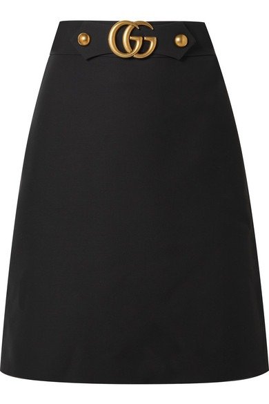 Embellished wool and silk-blend skirt