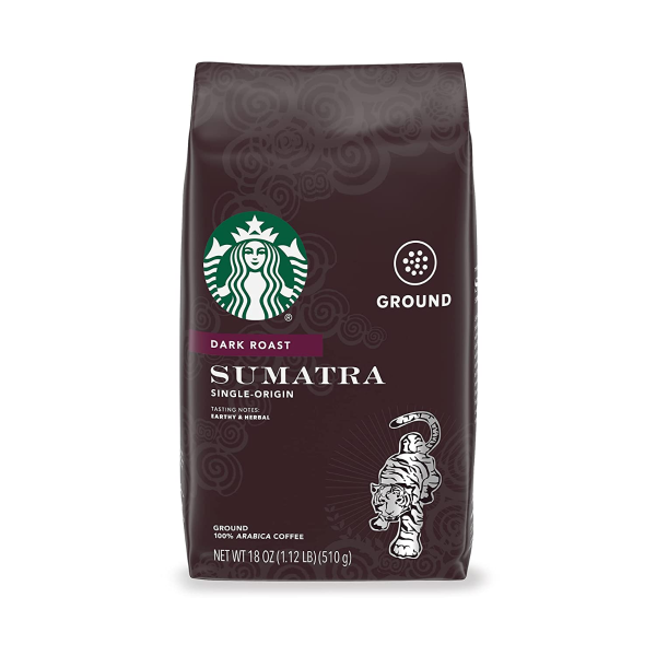 Dark Roast Ground Coffee — Sumatra — 100% Arabica — 1 bag (18 oz.)