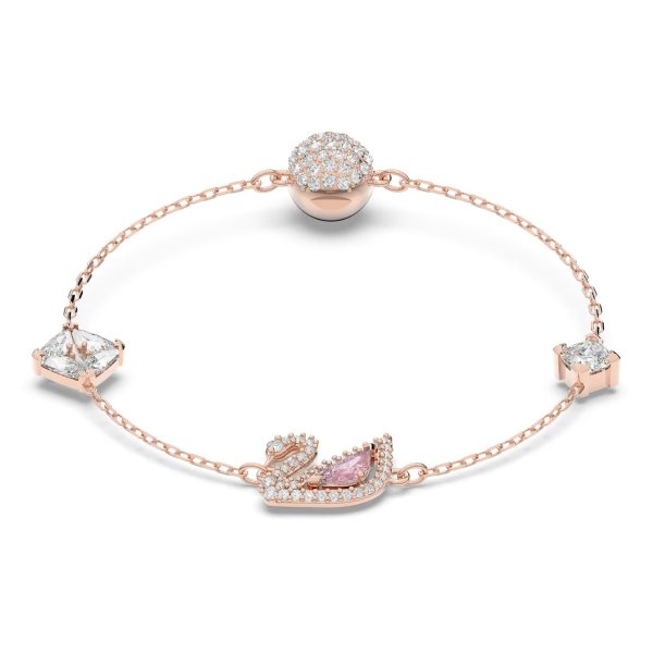 Dazzling Swan bracelet Magnetic closure, Swan, Pink, Rose gold-tone plated
