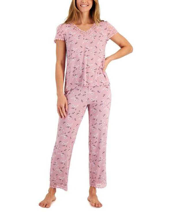 Women's Printed Lace-Trim 2-Pc. Pajama Set, Created for Macy's