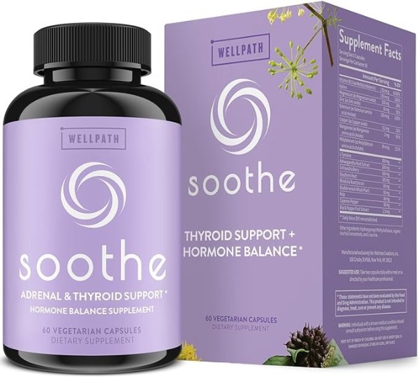 Soothe Thyroid Support for Women + Adrenal Support | Hormone Balance for Women | Mood Support & Metabolism Booster | Iodine Supplement | Rhodiola, Selenium, Kelp | Cortisol Manager | Adaptogens, 60 ct