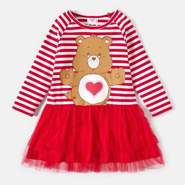 Care Bears Toddler Girl Cotton Stripe and Mesh Dress