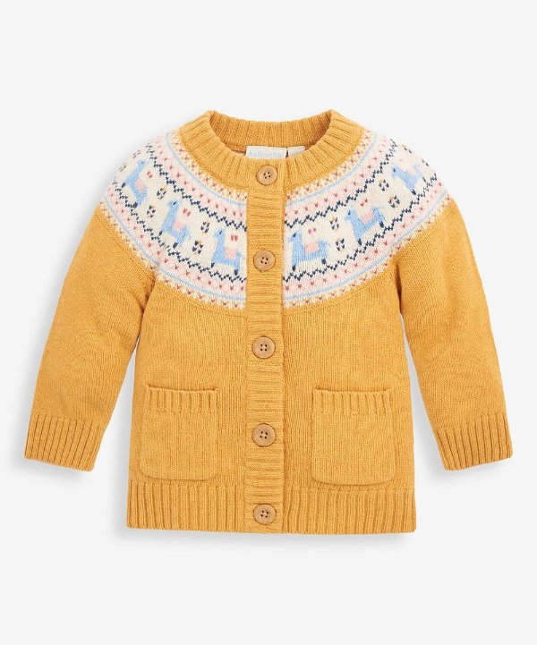 Mustard Llama Fair Isle Button-Up Cardigan - Infant, Toddler & Girls