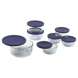 Pyrex Storage 14-Piece Set, Clear with Blue Lids