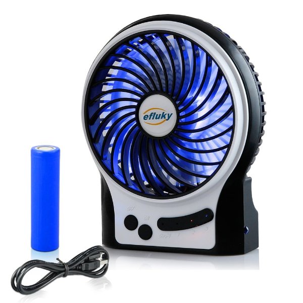 Mini USB 3 Speeds Rechargeable Portable Table Fan, 4.5-Inch, Black