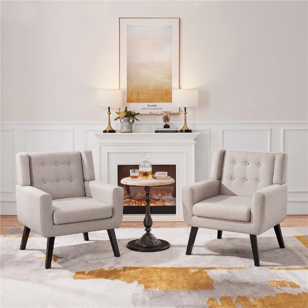 Upholstered Button Tufted Accent Chair, Beige