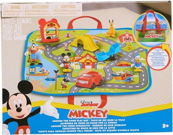 Junior Mickey Mouse Around the Town Playmat, 9-piece Figures and Vehicle Playset, Officially Licensed Kids Toys for Ages 3 Up, Amazon Exclusive