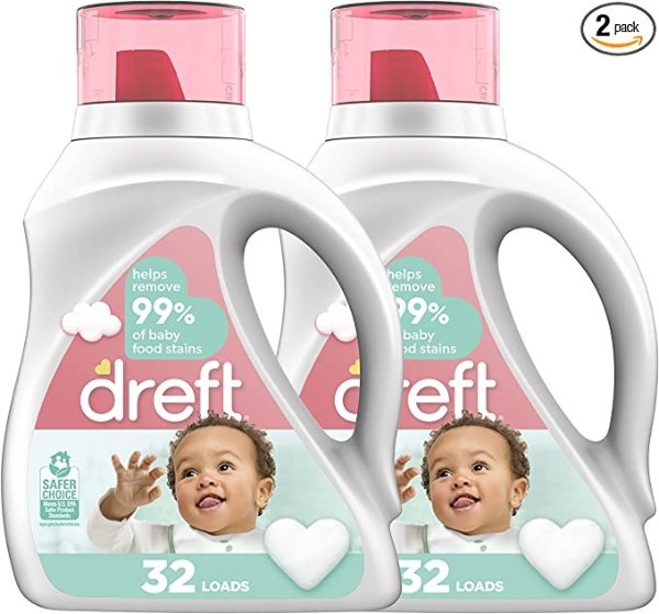 Stage 2: Baby Laundry Detergent Liquid Soap, Natural for Newborn, or Infant, HE, 64 Total Loads (Pack of 2) - Hypoallergenic for Sensitive Skin