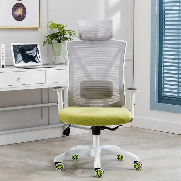 Green Fabric with Adjustable Lumbar Support and Armrests Breathable Mesh Back Padded Seat Ergonomic Task Office Chair
