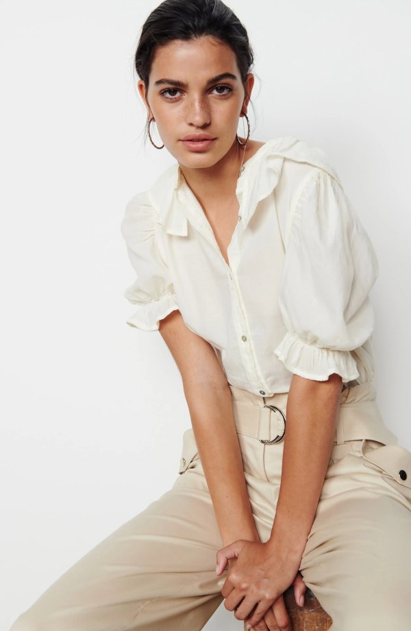Tamaris Ruffle Collar Cotton Button-Up Shirt