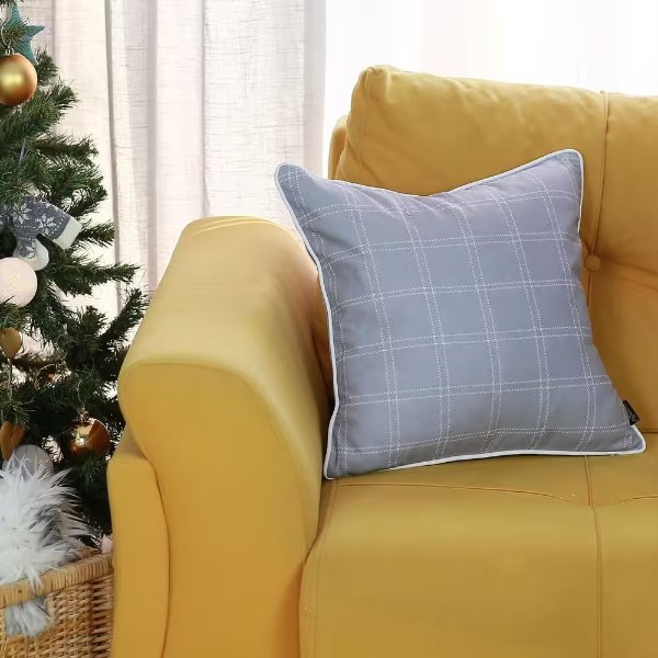 Decorative Christmas Themed Single Throw Pillow Cover Geometric 18 in. x 18 in. Gray Square for Couch, Bedding
