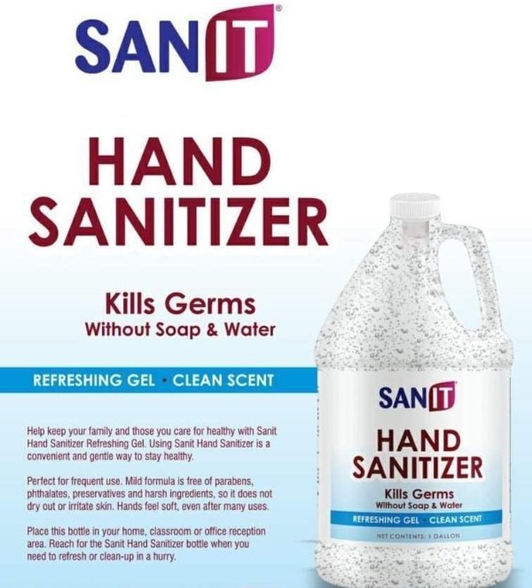 Hand Sanitizer Gel: One Gallon Alcohol Based Bulk (128 oz) 70% Isopropyl Alcohol Refill Jug by Sanit