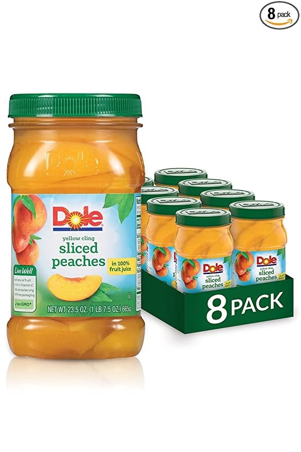 Jarred Peaches Sliced Yellow Cling in 100% Fruit Juice, 23.5 Ounce Jar (Pack of 8)
