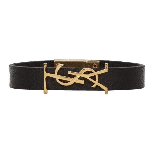 Saint Laurent - Black & Gold Leather Opyum Bracelet