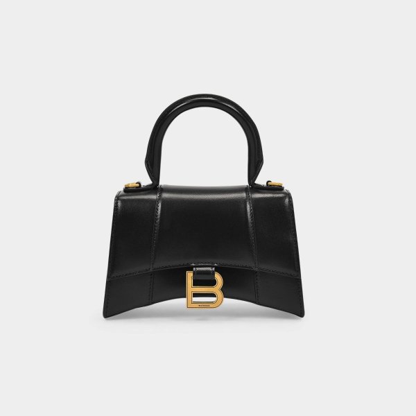 Hour Top Handle Xs Bag in Black Shiny Box Calfskin