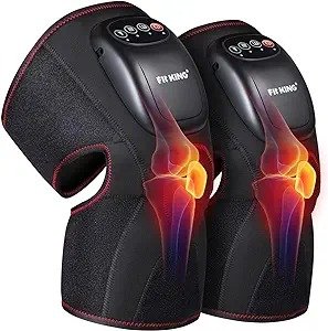 FIT KING Heated Knee Massager with Air Compression Massage for Knee Pain and Circulation Heated Knee Brace Wrap Massager with 3 Modes and Levels (A Pair)