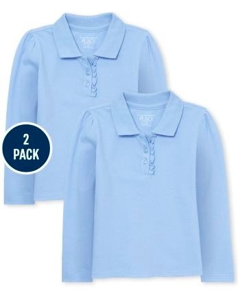 Toddler Girls Uniform Long Sleeve Ruffle Pique Polo 2-Pack | The Children's Place