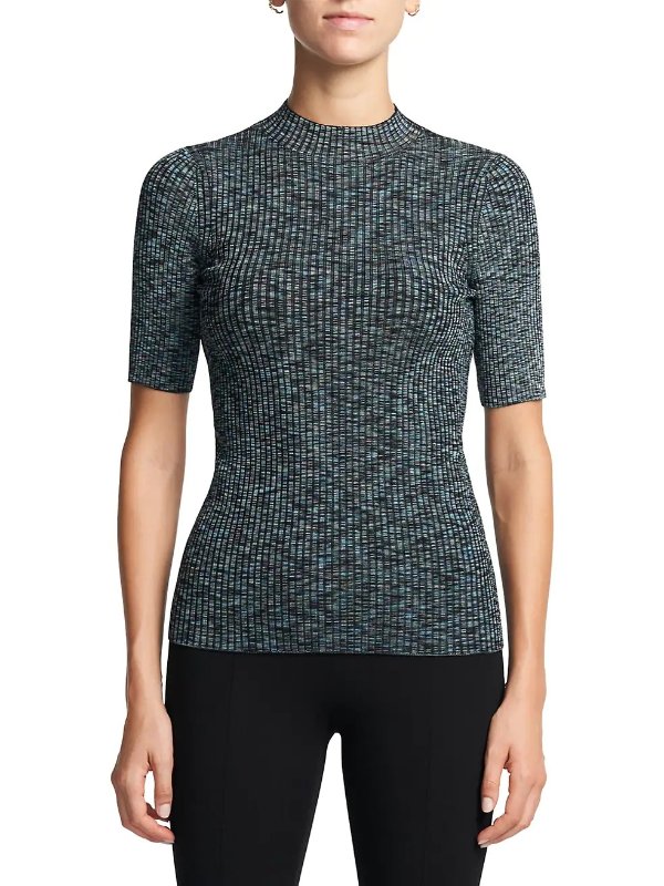 Leenda Short-Sleeve Mockneck Sweater