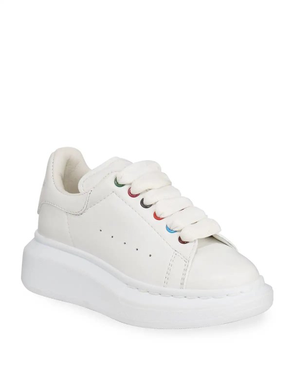 Leather Lace-Up Sneakers w/ Multicolored Grommets, Toddler/Kids