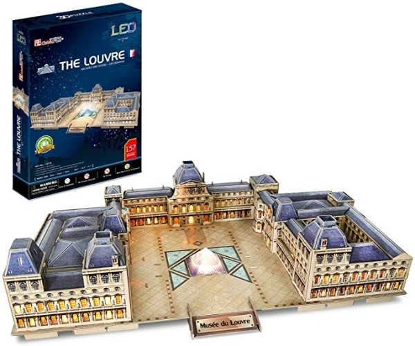 3D Paris Puzzles LED Architecture Building Model Kits for Adults and Kids, Birthday Gifts for Women and Men, Home Decoration at Night the Louvre 137 Pieces
