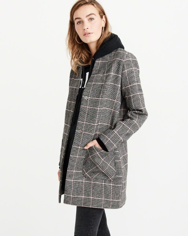 Womens Collarless Wool-Blend Coat | Womens Coats & Jackets | Abercrombie.com