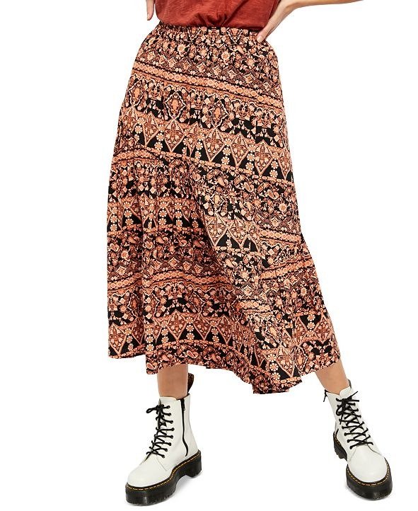 All About The Tiers Printed Midi Skirt