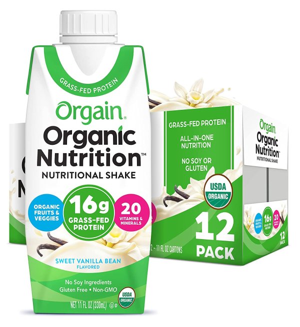 Orgain Organic Nutritional Shake, Vanilla Bean - Meal Replacement Pack of 12