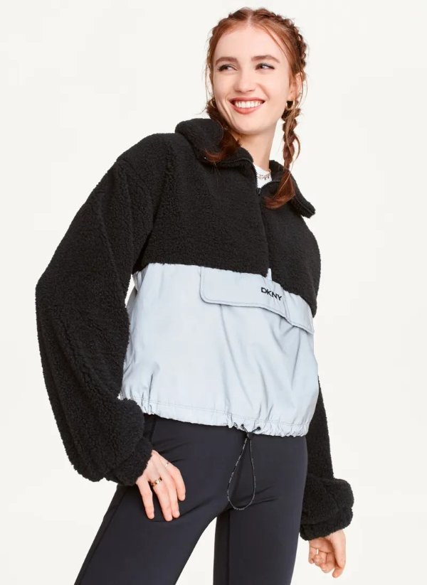 Fleece Contrast Half-Zip Pullover - DKNY