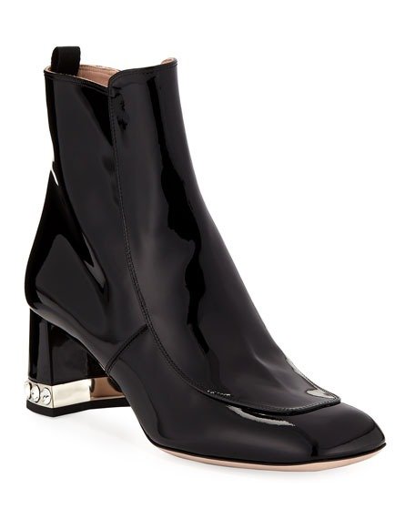 Patent Leather Block-Heel Ankle Boots