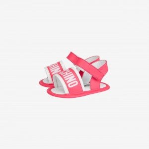 Calfskin flat sandals with logo - Kids - Moschino | Moschino Official Online Shop