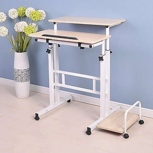 Mind Reader 2-Tier Sit and Stand Desk in White